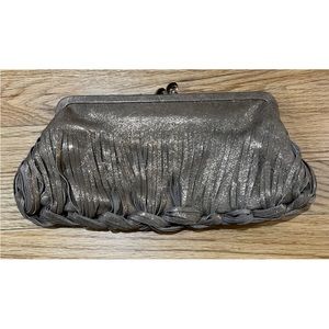 Sondra Roberts Metallic Brown Bronze Braided Clutch Purse Gold Hardware